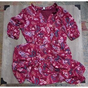 Boutique Maroon Floral Flowy Maxi Long Sleeve Long Dress Women 1X